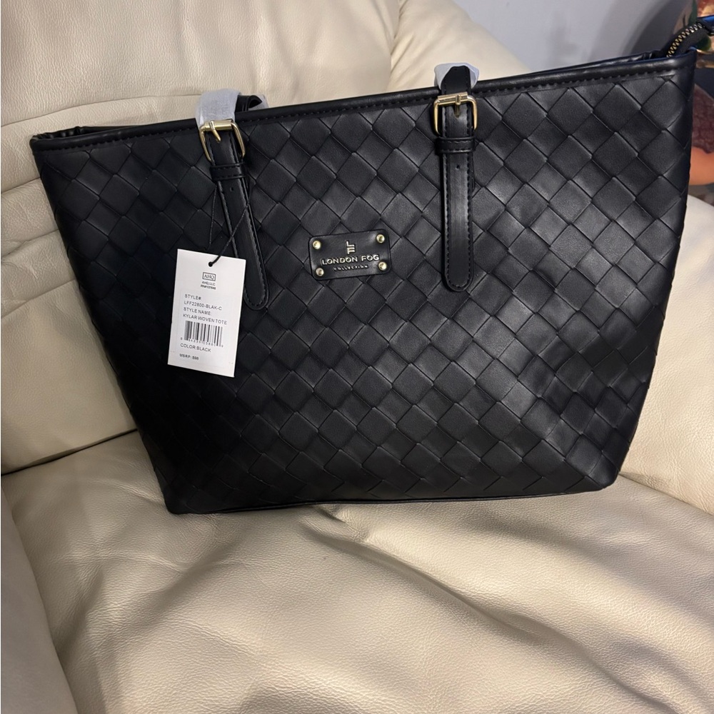 London Fog Black Woven Tote Bag